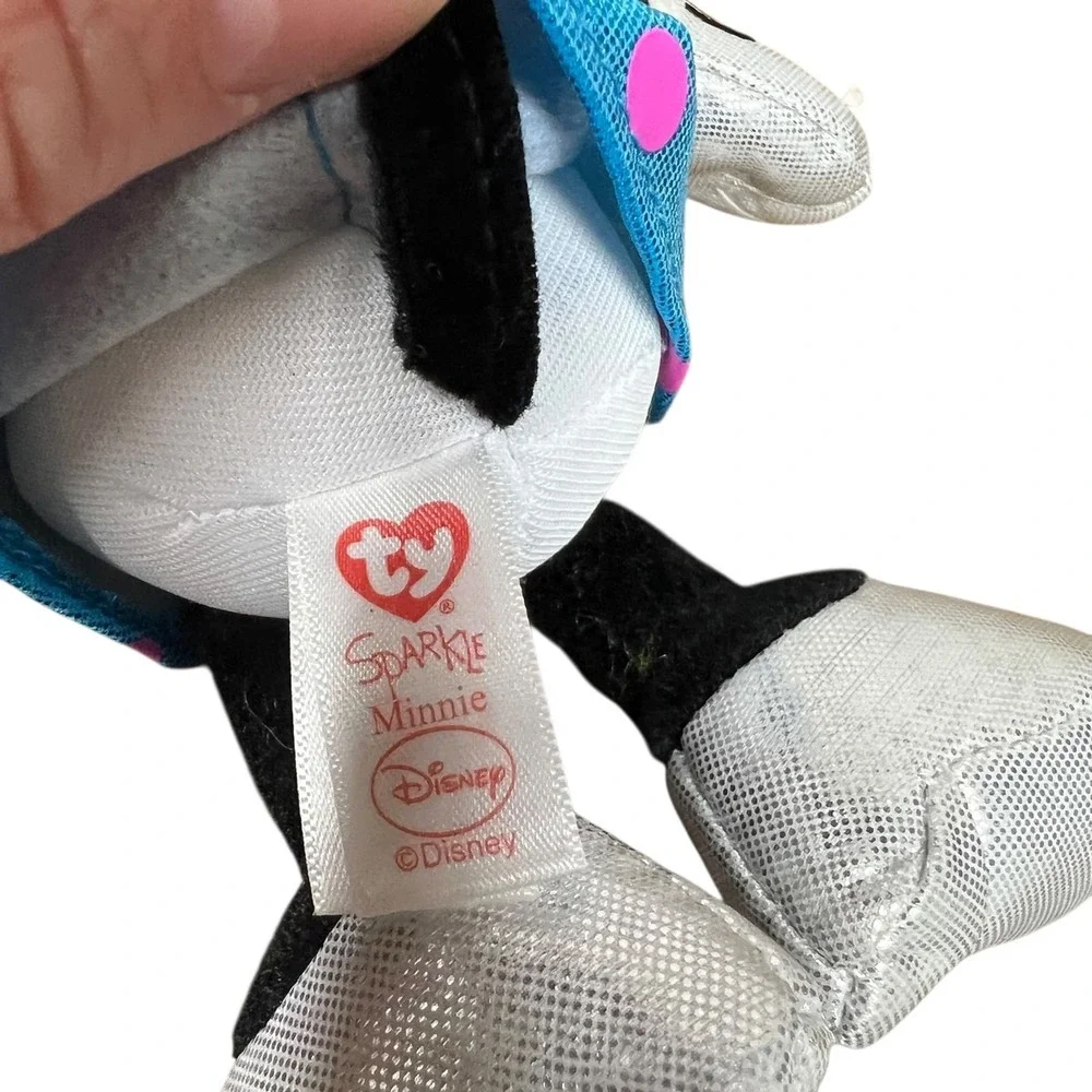 Ty Sparkle Minnie Mouse Beanie Baby Blue‎ Dress Pink Polka Dots